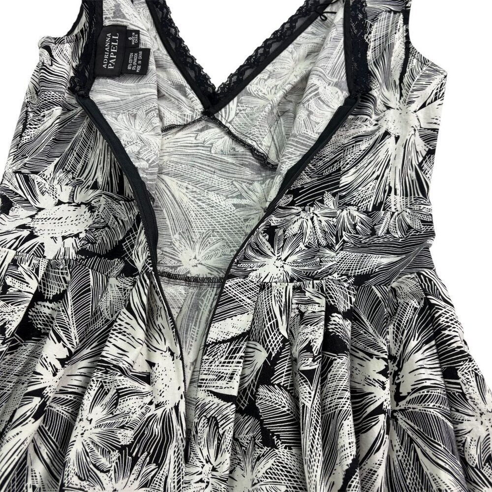 Adrianna Papell Black Ivory Floral Fit & Flare Dress Women’s Size 6 Lace V-Neck - Picture 6 of 10